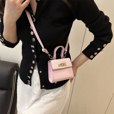 Borsa a Mano da Donna Mini con Motivo Coccodrillo in Ecopelle Chiusura a Girello Borsa a Tracolla di Lusso Quadrata