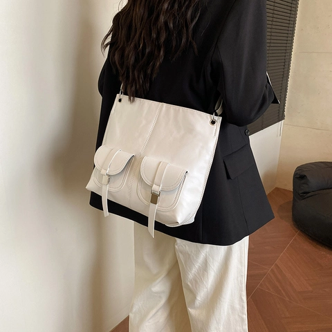 Summer New Fashion Street Trend PU Leather Large Capacity Shoulder Crossbody Bag Utility Multi-Pocket Square Messenger Bag For Women