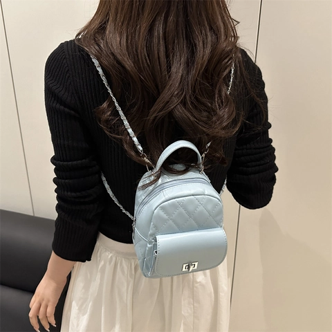 Women Mini Quilted Backpack Fashion PU Leather Diamond Pattern Small Rucksack With Chain Strap Casual Crossbody Bag