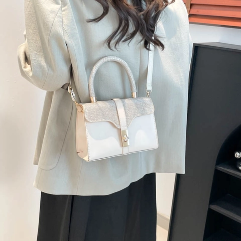 Borsa a Tracolla da Donna alla Moda in Pelle PU con Patchwork di Paillettes Elegante Piccola Borsa Quadrata con Manico Superiore