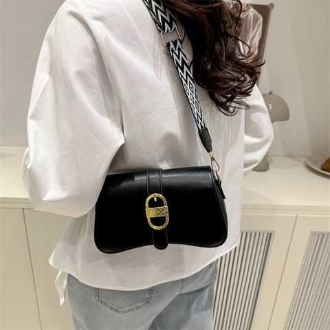 Women Fashion PU Leather Shoulder Bag Casual Square Crossbody Bag With Wide Geometric Patterned Strap Elegant Street Trend Lady Messenger Bag