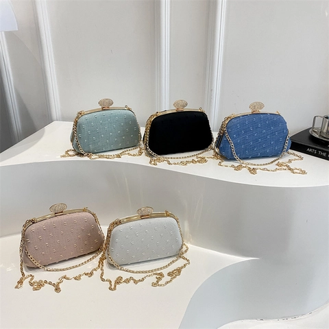 Petit Sac Carré Bandoulière Élégant en Cuir PU pour Femmes Boucle en Strass Chaîne en Métal Sac à Épaule Pochette