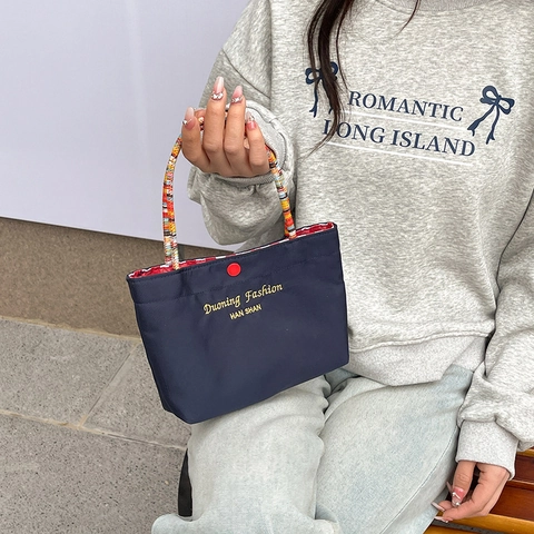 Fashion Women PU Leather Small Square Bag Letter Print Shoulder Bag With Colorful Woven Handle Daily Casual Handbag