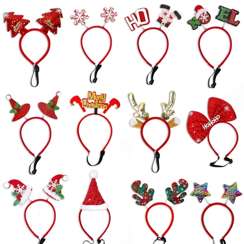 Bandeau de Noël Réglable pour Animaux de Compagnie Bois de Renne Bonnet de Noël Décor à Paillettes Accessoires de Fête