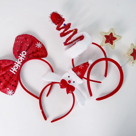 Serre-tête de Noël Adultes Enfants Décoration de Fête Festive Nœud à Paillettes Bonhomme de Neige Étoile Accessoires Photo
