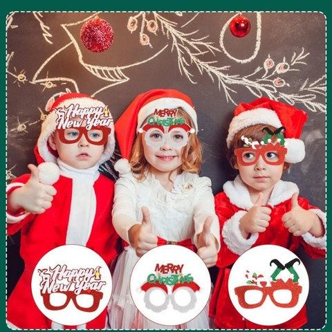 Christmas Glitter Glasses Frames For Kids Adults Santa Snowman Reindeer Christmas Tree Pattern New Year Party Decoration Eyeglasses Accessories
