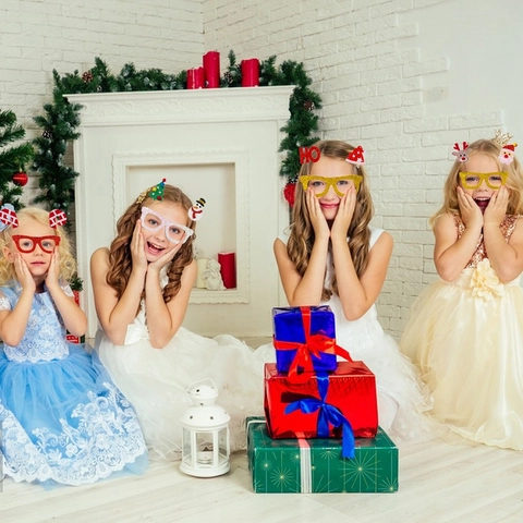 Christmas Party Glasses Frames Glitter Santa Reindeer Snowman Tree For Kids Adults Festive Holiday Photo Props Decor