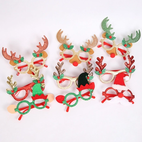 Christmas Antler Glasses Frame Party Decoration Reindeer Antlers Hat Mustache Photo Props Kids Adults Christmas Gift