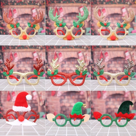 Christmas Antler Glasses Frame Party Decoration Reindeer Antlers Hat Mustache Photo Props Kids Adults Christmas Gift