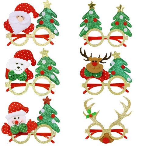 Christmas Decorative Glasses Elk Antler Snowman Santa Claus Tree Glitter Novelty Eyewear Holiday Party Photo Props For Kids Women