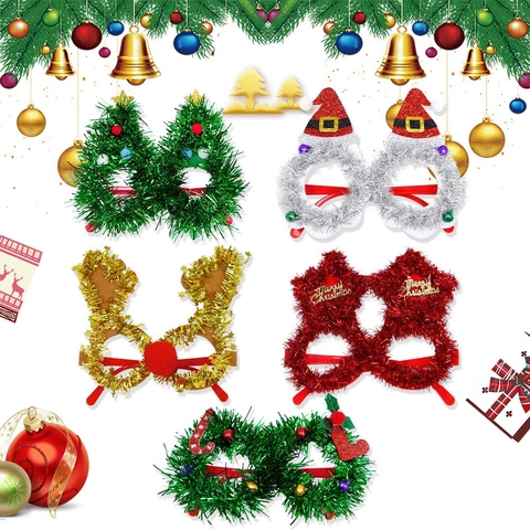 Christmas Decorative Glasses Frames For Kids Adults Reindeer Antlers Tree Wreath Star Glitter Glasses For Holiday Xmas Party Photo Props