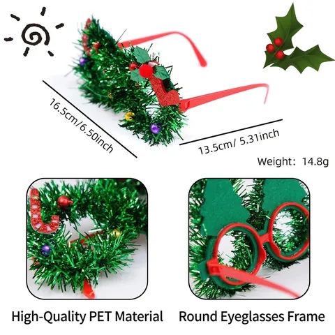 Christmas Party Decorative Glasses Frames Tinsel Wreath Tree Star Reindeer Designs Festive Xmas Dress Up Decor For Kids Adults