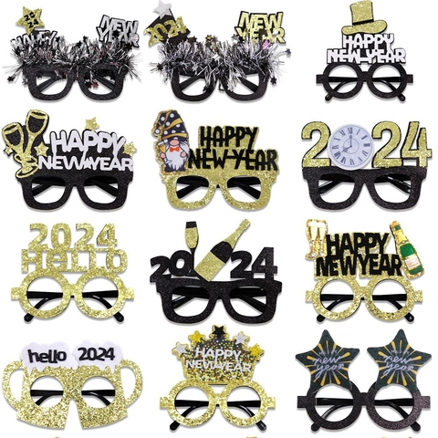 Happy New Year Party Glasses Glitter 2026 Celebration Eyewear Star Champagne Crown Design Fancy Dress Costume Photo Props