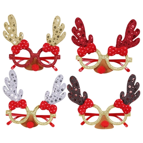 Montatura per Occhiali con Corna di Renna di Natale per Festa Festiva Glitter Paillette Fiocco Oggetti di Scena Fotografici Decorazione Occhiali da Renna