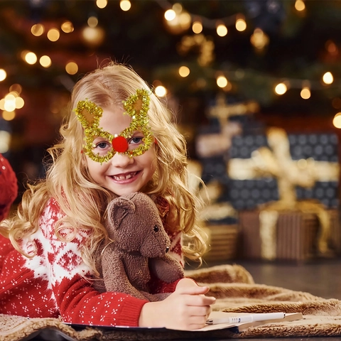 Christmas Decorative Glasses Frames For Kids Adults Reindeer Antlers Tree Wreath Star Glitter Glasses For Holiday Xmas Party Photo Props