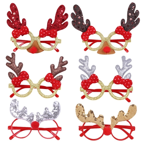 Montatura per Occhiali con Corna di Renna di Natale per Festa Festiva Glitter Paillette Fiocco Oggetti di Scena Fotografici Decorazione Occhiali da Renna
