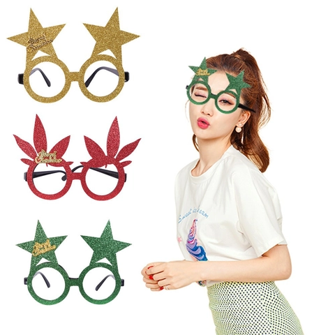 Montatura Occhiali Decorativi Natalizi Glitter Plastica Stella Foglia Forma Merry Christmas Festa Forniture Per Bambini Adulti