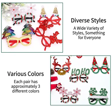 Christmas Cartoon Snowflake Santa Hat Glasses Frame Reindeer Antler Party Decoration Kids Adult Glitter Tree Accessories