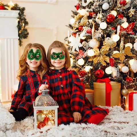 Christmas Party Decorative Glasses Frames Tinsel Wreath Tree Star Reindeer Designs Festive Xmas Dress Up Decor For Kids Adults
