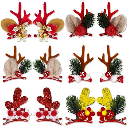 Fermagli per Capelli con Corna di Renna di Natale Con Paillettes Feltro Fungo Campanello Aghi di Pino per Bambini Donna Gioielli per Capelli per Feste