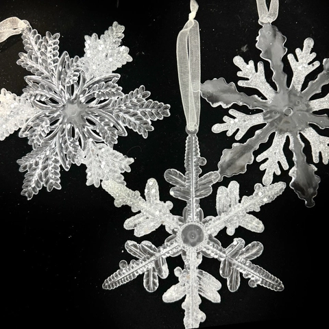 Pendenti a Fiocco di Neve di Natale in Acrilico Trasparenti Cristallo di Ghiaccio Ornamenti Albero Glitter Fiocco di Neve Decorazione per Casa