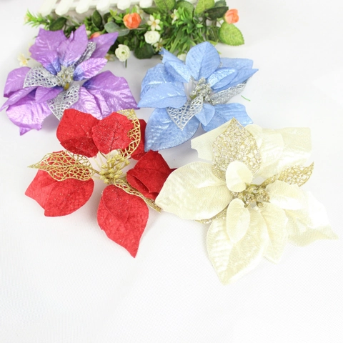 Künstliche Weihnachtssterne Blumen Für Weihnachtsbaum Dekorationen Hohle Glitzer Stoff Blume Ornamente Für Haus Party Urlaub Dekor