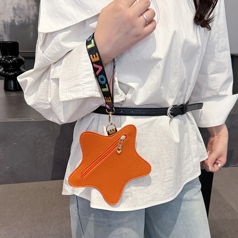 Mode Dames Stervormige PU Leren Handtas Litchi Textuur Kleurrijke LOVE Letter Webbing Strap Rits Kleine Portemonnee