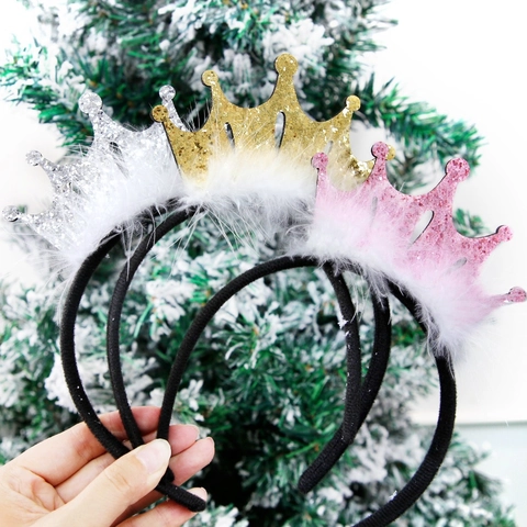 Glitter Crown Birthday Party Headband With Feather Happy Birthday Letter Hair Band For Kids Adults Costume Party Decor