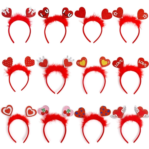 Red Feather Heart Headband With Sequin Decoration For Valentine's Day Party Wedding Romantic Atmosphere Decor Women Accessories