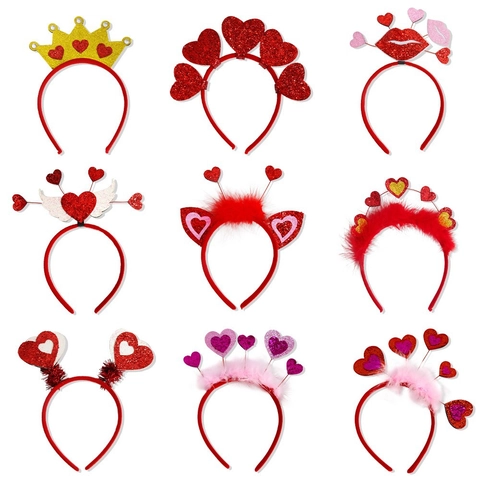Valentinstag Herz Haarreif Romantisch Glitzer Pailletten Lippen Krone Feder Kopfschmuck Für Hochzeit Antrag Party Haar Accessoires