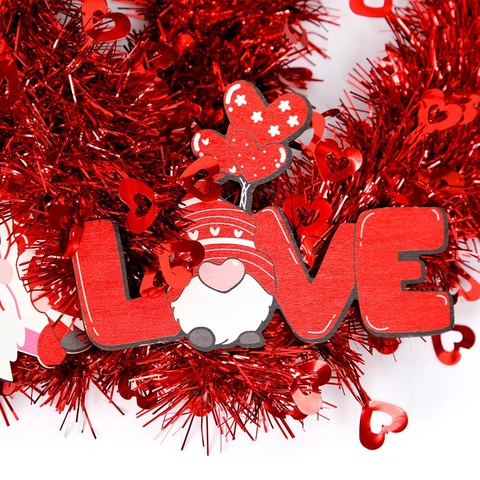 Ghirlanda di Cuori Rossi in Tinsel di San Valentino Con Luci LED Gnomo Love Kiss Me Decorazione Sospesa Per Matrimonio Festa Casa