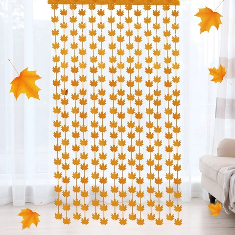 Thanksgiving Maple Leaf Foil Fringe Curtain Autumn Harvest Party Backdrop Fall Decoration Metallic PET Tinsel Door Curtain For Home Festive