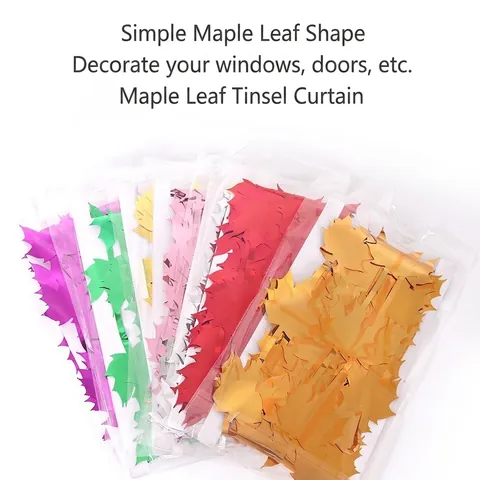 Thanksgiving Maple Leaf Foil Fringe Curtain Autumn Harvest Party Backdrop Fall Decoration Metallic PET Tinsel Door Curtain For Home Festive