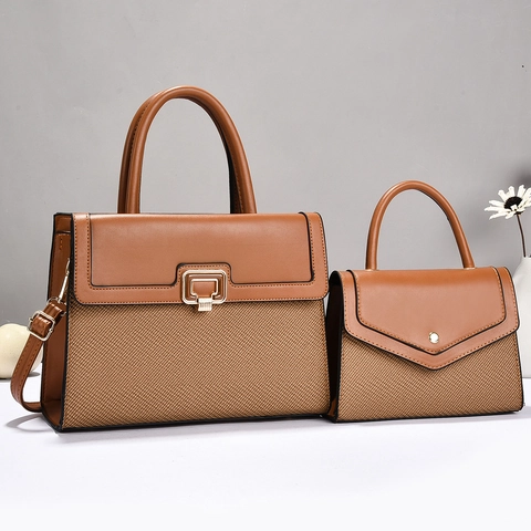 Women Fashion 2 Piece Bag Set Western Style PU Leather Patchwork Tote Handbag Elegant Shoulder Crossbody Bag For Work Travel Daily Office