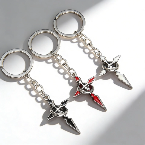 Minimalistischer Legierung Kreuz Speer Schlüsselanhänger Emaille Metall Anhänger Für Rucksack Auto Schlüssel Anime Fantasy Stil