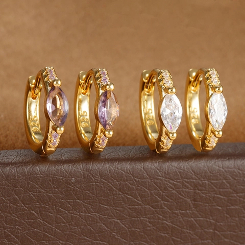 Huggie Hoop Earrings Marquise Cut Zircon Micro Pave Rhombus Vintage Luxury Jewelry For Women