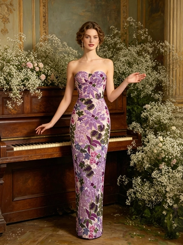 Strapless Sequin Embroidery Maxi Dress Sexy Bodycon Split Evening Party Gown For Women Elegant Mesh