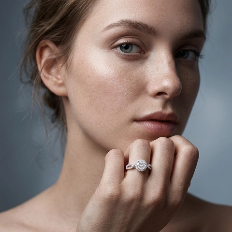 925 Sterling Silber Moissanit Verlobungsring Für Damen Luxus Rundschliff Halo Hochzeitsring 18K Vergoldet Schmuck
