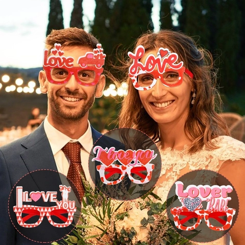 Valentine's Day Party Glasses Heart Love Letter Decorative Frames For Wedding Party Festive Photo Props Supplies