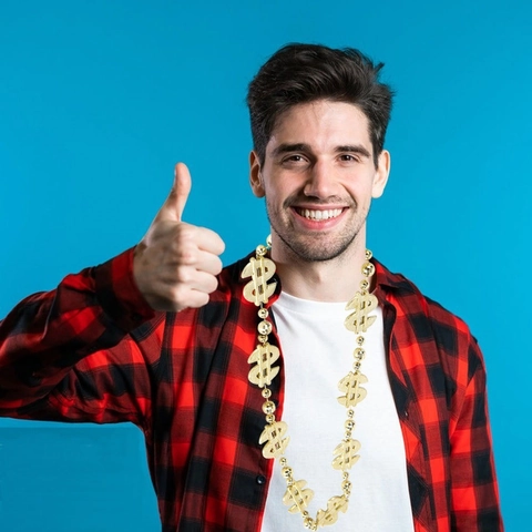 Collana con Pendente Segno del Dollaro in Plastica Dorata Hip Hop per Costume da Festa Catena Elemento Denaro Esagerata per Uomo Donna Gioielli