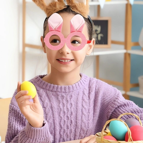 Monture de Lunettes Lapin de Pâques Avec Oreilles en Peluche Mignonnes Lunettes Plastique Pailletées Accessoire de Fête d'Anniversaire