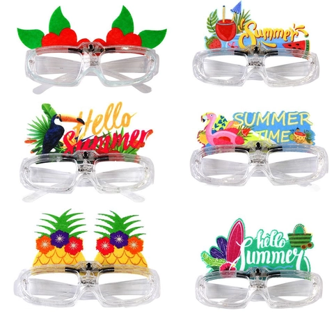 Hawaii Party LED Glasses Tropical Summer Beach Flamingo Pineapple Transparent Frame Luminous Costume Prop For Celebration
