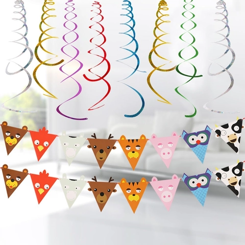 Set Decorazioni Festa di Compleanno Principessa Spirali Laser Appese Castello Carrozza Banner di Compleanno per Bambini