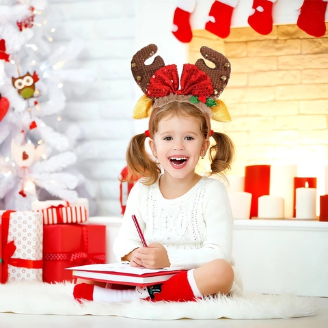 Christmas Sequin Headband Reindeer Antler Santa Hat Elf Hat Tree Hair Hoop Holiday Party Decoration For Kids Adults