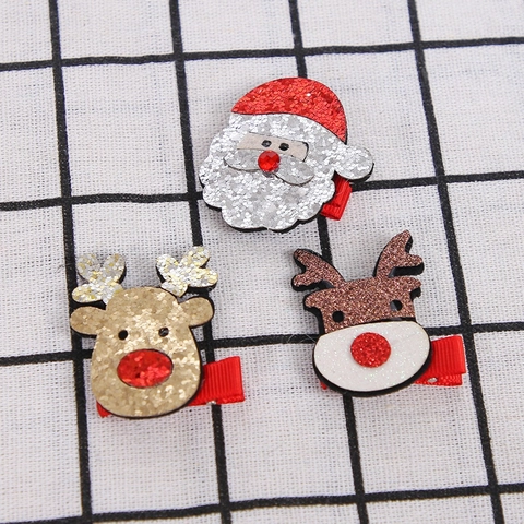 Fermagli per Capelli Natalizi a Forma di Babbo Natale e Renna con Brillantini e Paillettes Mini Clip a Becco d'Anatra per Bambine Accessori per Capelli per Feste