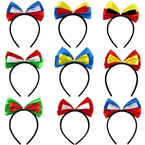 Large Satin Bow Headband Multi Color Flag Design Cheerleading Fan Props Party Headwear Costume Accessories