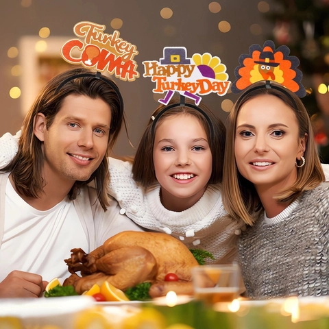 Feliz Acción de Gracias Diadema de Pavo Boppers de Fiesta Give Thanks Calabaza Hoja de Arce Accesorios de Disfraces para Adultos Niños Diadema de Plástico Fieltro