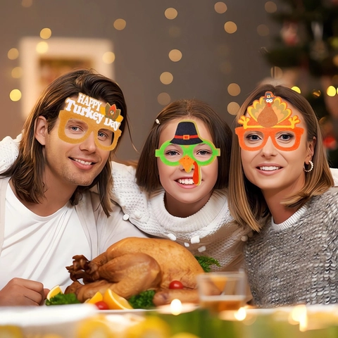 Thanksgiving Party Decorative Glasses Frame Turkey Pumpkin Shape Felt Plastic Photo Booth Props Festival Eyewear Accessories