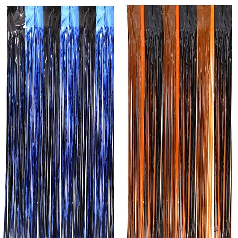 Bicolor Foil Fringe Tinsel Curtain Streamer For Halloween Party Backdrop Wall Decoration Laser Metallic Streamers Photobooth Prop Decoration