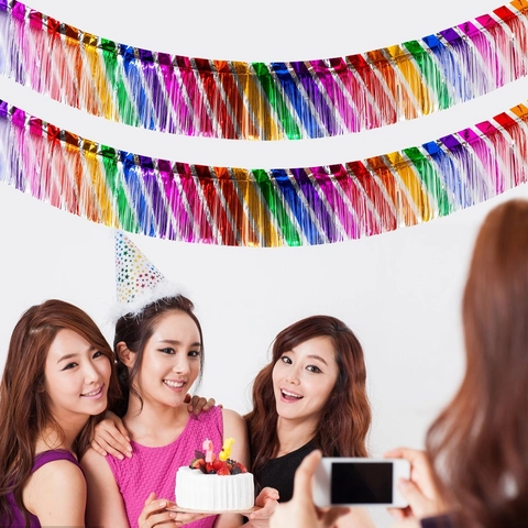 Regenbogen Folien Fransenvorhang Metallisch Tinsel Girlande Party Deko Geburtstag Hochzeit Halloween Festlicher Hintergrund